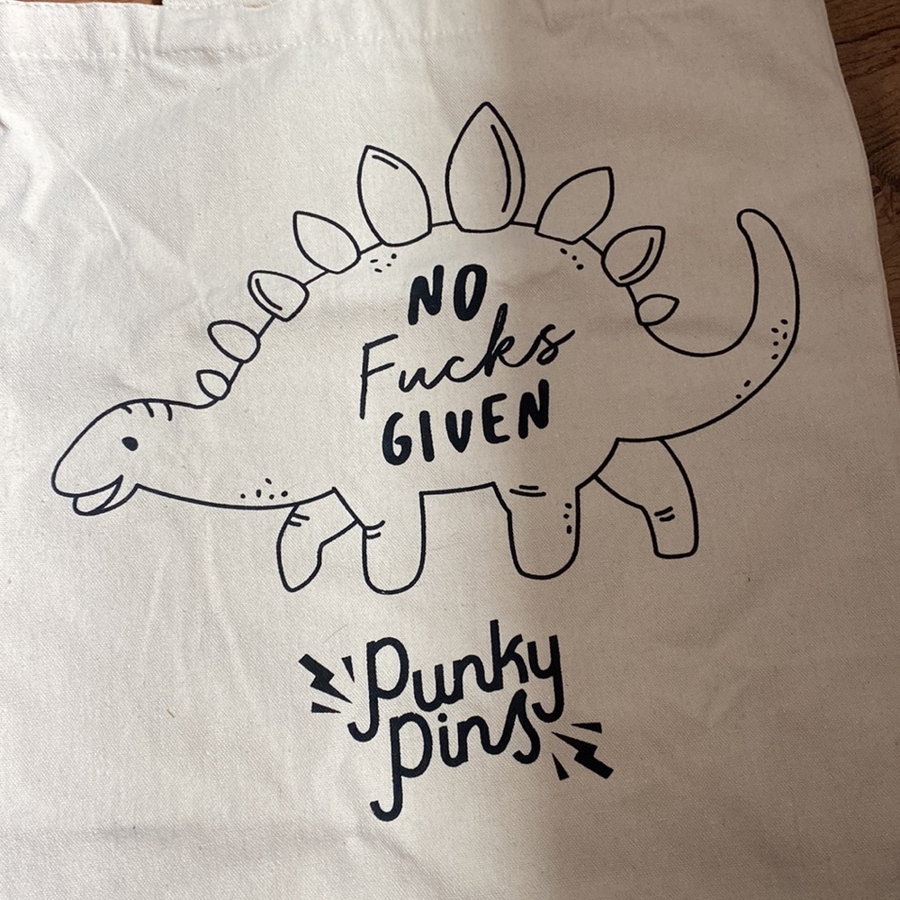 NWOT Punky Pins No F*cks Given Stegosaurus Dinosaur Tote Bag - Picture 2 of 4